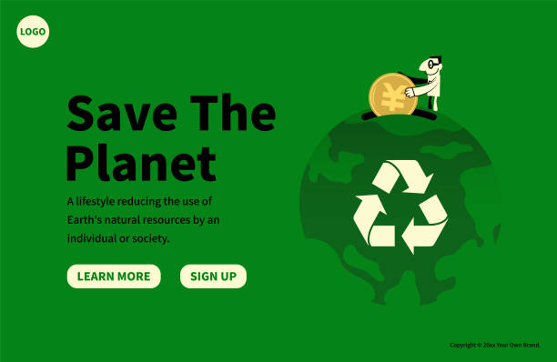 In the concept of sustainable business, growing clean Eco Earth fund, and environmental protection, a businessman puts money into the planet earth with a recycling symbol. vector art illustration