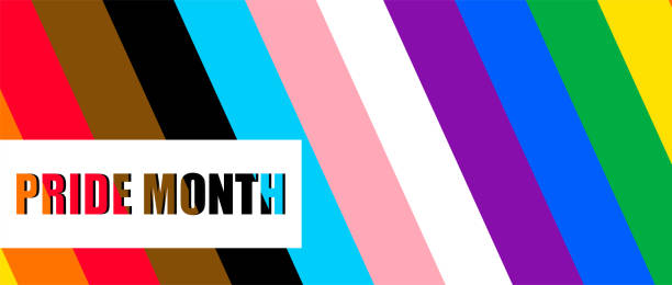 inclusive pride background with progress pride flag colors. lgbtq rainbow flag with pride month 2022 - progress pride flag 幅插畫檔、美工圖案、卡通及圖標