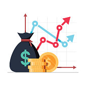 Income increase strategy. Financial high return on investment, fund raising or revenue growth interest rate. Loan installment and credit money, budget balance. Isolated flat design vector illustration
