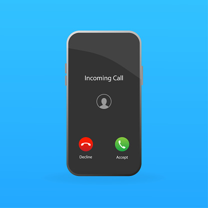 Incoming call in flat style. Perspective vector. Accept button, decline button. Black background. Vector flat design. Call screen mockup