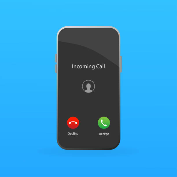 Incoming call in flat style. Perspective vector. Accept button, decline button. Black background. Vector flat design. Call screen mockup. Incoming call in flat style. Perspective vector. Accept button, decline button. Black background. Vector flat design. Call screen mockup using phone stock illustrations