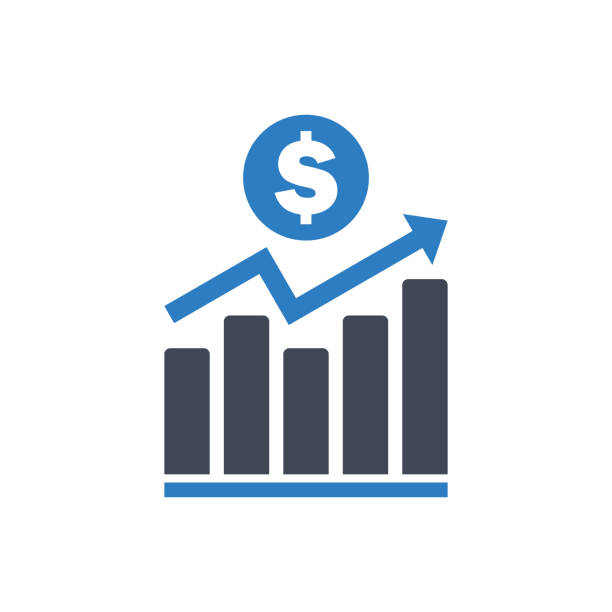 Increase Dollar Currency Chart Icon Increase Dollar Currency Chart Icon in Blue Gray Color currency symbol stock illustrations