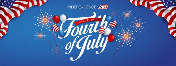 independence 20 Independence day USA banner template american balloons flag and Colorful Fireworks decor.4th of July celebration poster template.fourth of july voucher discount.Vector illustration . fourth of july fireworks stock illustrations