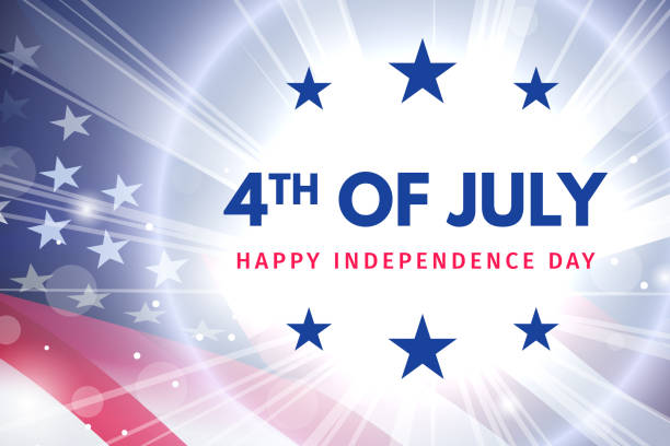 Independence day 4 th july. Happy independence day of USA with glow flash and flag. Fourth of July celebration banner Independence day 4 th july. Happy independence day of USA with glow flash and flag. Fourth of July celebration banner. Vector illustration fourth of july fireworks stock illustrations