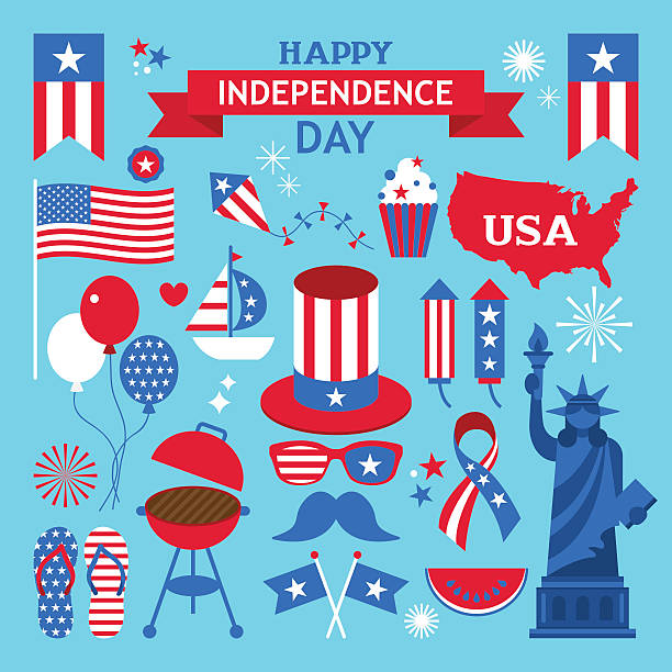 usa independence day clip art. elements for 4th of july - 美國國慶 插圖 幅插畫檔、美工圖案、卡通及圖標