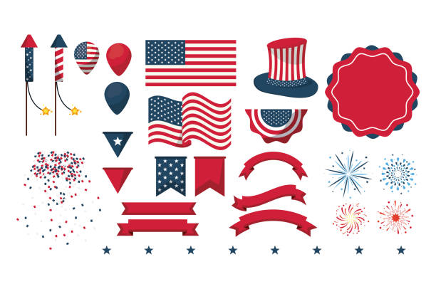 Independence day collection Set of independence day elements vector illustration graphic design fourth of july fireworks stock illustrations
