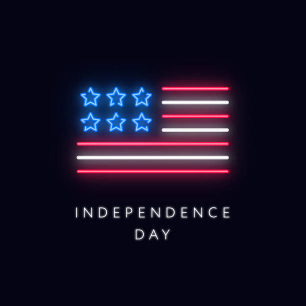 美國獨立日霓虹燈橫幅 - 美國國慶 插圖 幅插畫檔、美工圖案、卡通及圖標
