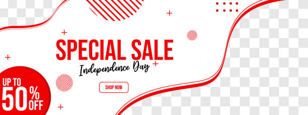 independence day special discount advertising banner. red and white background. social media cover - labor day 幅插畫檔、美工圖案、卡通及圖標