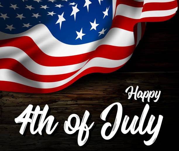 векторная иллюстрация дня независимости с развевающийся флаг соединенных штатов америки на деревянном полу - july 4 stock illustrations