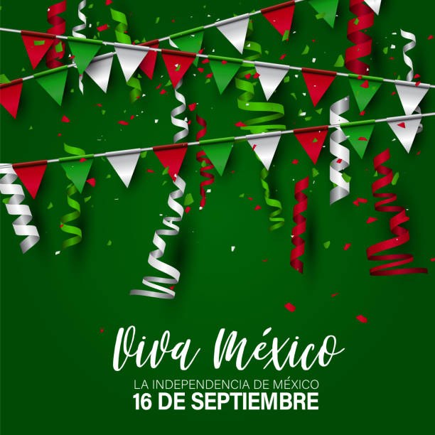 Independence Day. Viva Mexico. 16 September national holiday. Patriotic design concept. Green, white, and red Mexican flag colors bunting. Vector illustration. Independence Day. Viva Mexico. 16 September national holiday. Patriotic design concept. Green, white, and red Mexican flag colors bunting. Vector illustration. viva mexico stock illustrations