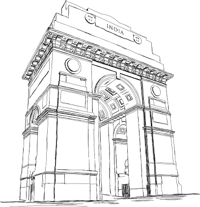 India Gate Vector Sketch Illustration War Memorial, New Delhi, India