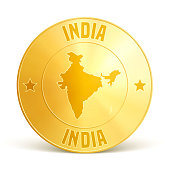 Map of India on a gold coin isolated on blank background. The gold coin is composed of the map in the middle with the names around, separated by stars. Vector Illustration (EPS10, well layered and grouped). Easy to edit, manipulate, resize or colorize. Please do not hesitate to contact me if you have any questions, or need to customise the illustration. http://www.istockphoto.com/portfolio/bgblue