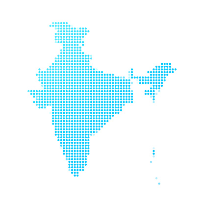 India map of blue dots on white background