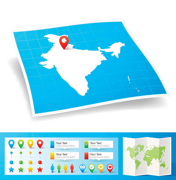 stockillustraties, clipart, cartoons en iconen met india map with location pins isolated on white background - india