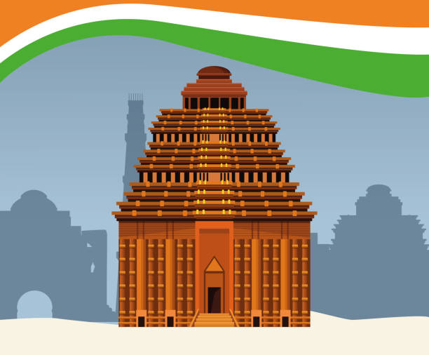 India national monument building architecture vector art illustration