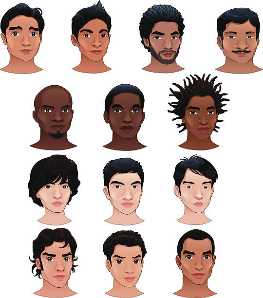 Indian, black, asian and latino men. Indian, black, asian and latino men. Vector isolated avatars. latin family stock illustrations