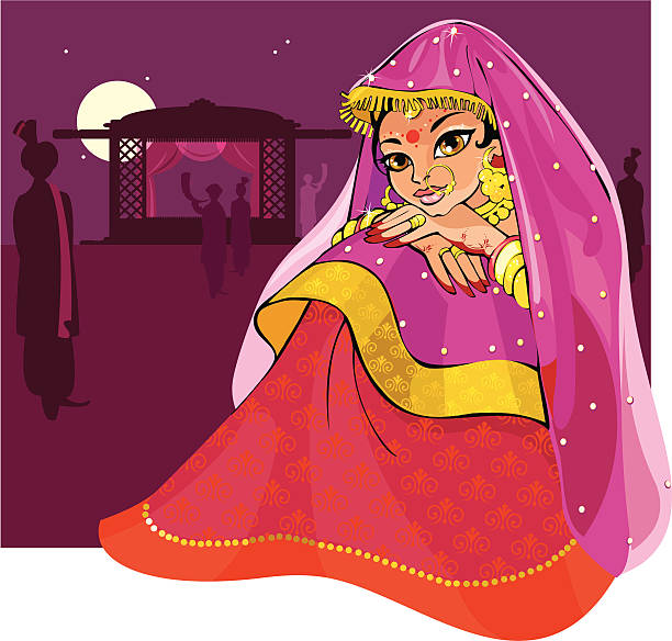 stockillustraties, clipart, cartoons en iconen met indian bride - driekwartlengte