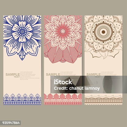 istock Indian floral paisley medallion banners. Ethnic Mandala ornament. Vector Henna tattoo style. Can be used for textile, greeting card, coloring book, phone case print. 935947864