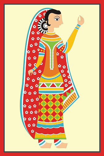 Indian Folk Painting. Madhubani Painting of a Woman