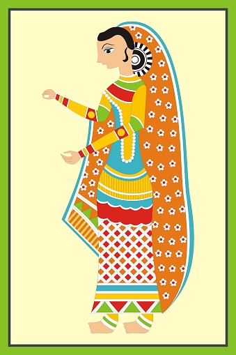Indian Folk Painting. Madhubani Painting of a woman