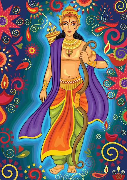 Indian God Rama for Dussehra festival celebration in India Vector design of Indian God Rama for Dussehra festival celebration in India vishnu stock illustrations