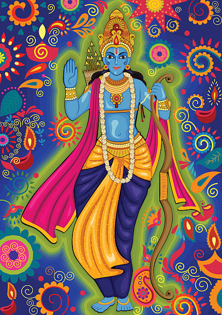 Indian God Rama for Dussehra festival celebration in India Vector design of Indian God Rama for Dussehra festival celebration in India vishnu stock illustrations