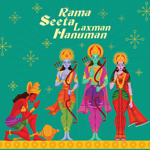 Indian God Rama Laxman and Sita with Hanuman Indian God Rama Laxman and Sita with Hanuman. Vector illustration ramayana stock illustrations
