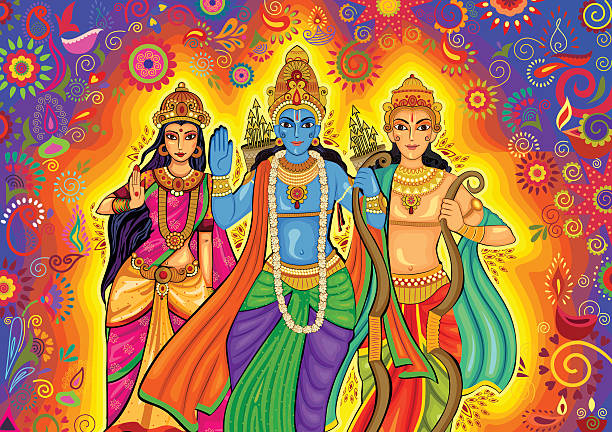 Indian God Rama with Laxman and Sita for Dussehra festival Vector design of Indian God Rama with Laxman and Sita for Dussehra festival celebration in India vishnu stock illustrations