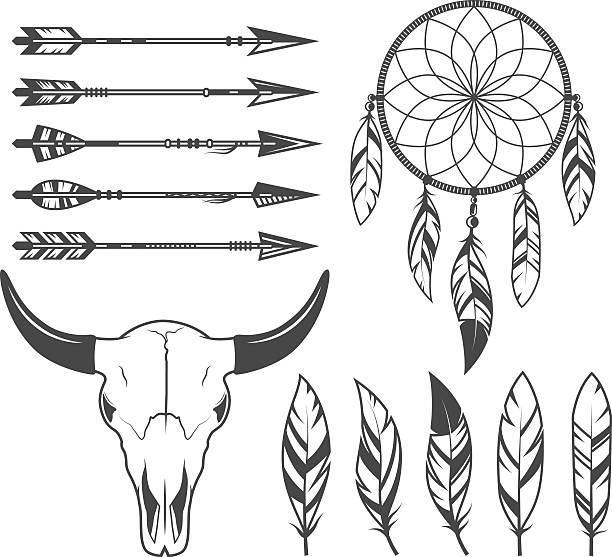 Indian, hunter, tribal objects, vector set Indian, hunter, tribal objects, vector set indigenous peoples of the americas stock illustrations