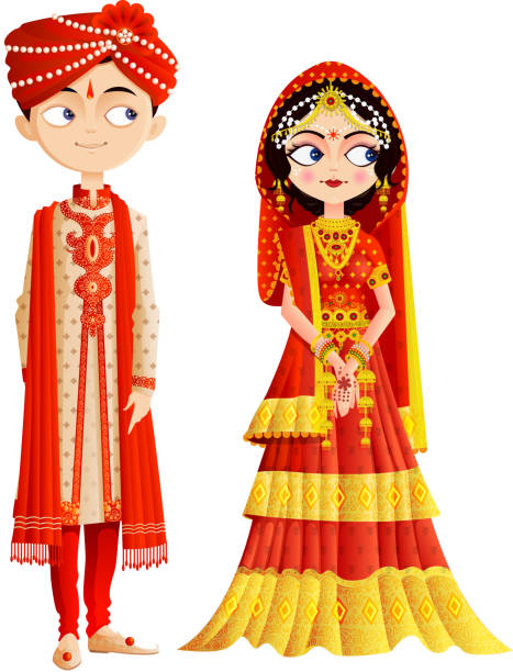 Indian Wedding Couple easy to edit vector illustration of Indian wedding couple indian bride stock illustrations