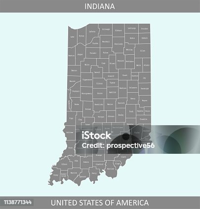 istock Indiana county map vector outline gray background. Counties map of Indiana state of USA in a creative design 1138771344