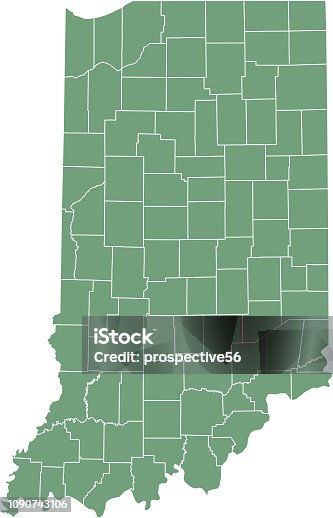 istock Indiana county map vector outline green background. Map of Indiana state of United States of America with counties borders 1090743106