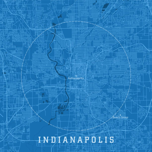 Indianapolis IN City Vector Road Map Blue Text vector art illustration