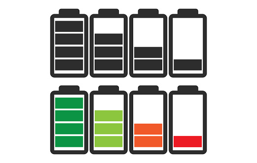 Indicator of battery level charger from empty to full charged color and black set of two