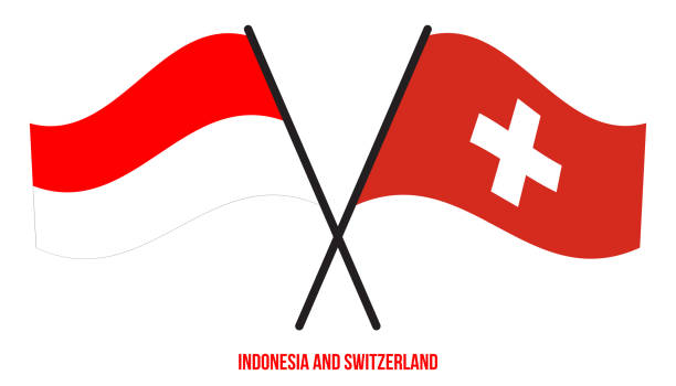 印尼和瑞士國旗交叉和揮舞平式。官方比例。正確的顏色。 - 印尼文化 幅插畫檔、美工圖案、卡通及圖標