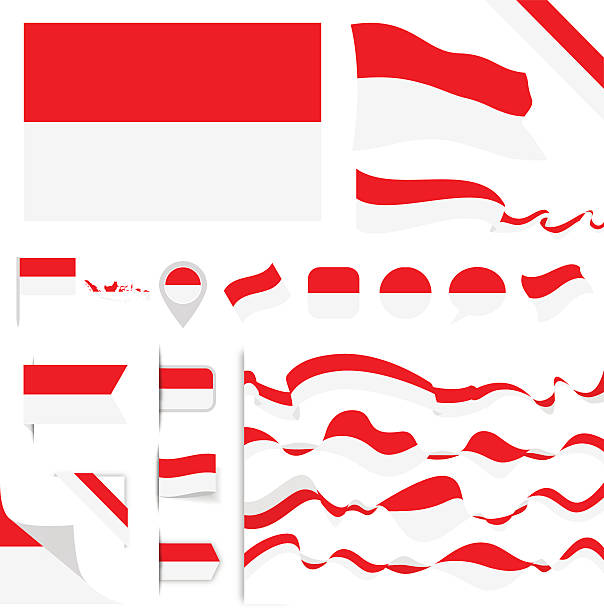 indonesia flag set - 印尼國旗 插圖 幅插畫檔、美工圖案、卡通及圖標