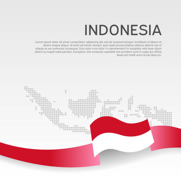 印尼波浪旗和馬賽克地圖在白色背景。波浪絲帶印尼標誌顏色。國家海報。向量設計。商務摺頁冊。國家愛國旗幟,傳單。 - 印尼國旗 幅插畫檔、美工圖案、卡通及圖標