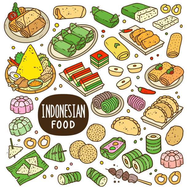 印尼食品和小吃卡通色彩插圖 - 印尼文化 插圖 幅插畫檔、美工圖案、卡通及圖標
