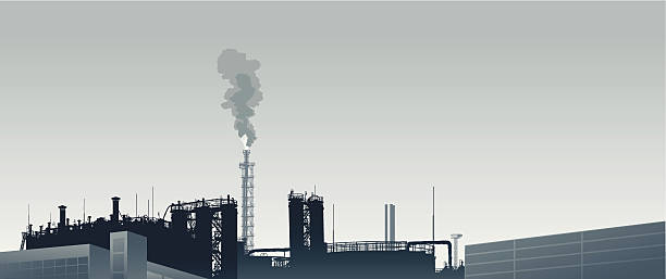 Industrial Background monochrome horizontal background with silhouette of factory factory silhouettes stock illustrations