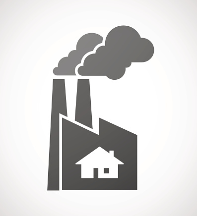 Industrial Factory Icon With A House Stock Illustration Industrial Factory Icon With A House Stock Illustration