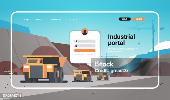 istock industrial portal website landing page template open pit mining industry with trucks for coal anthracite 1342848741