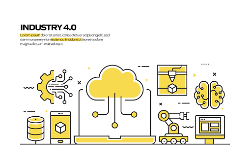 Industry 4.0 Concept, Line Style Vector Illustration