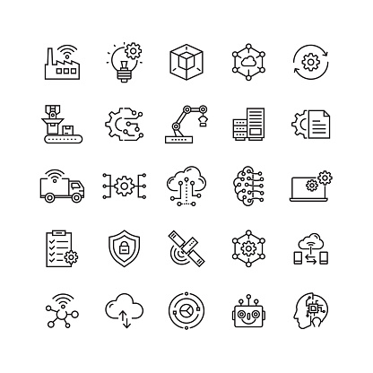 Industry 4.0 Related Vector Line Icons