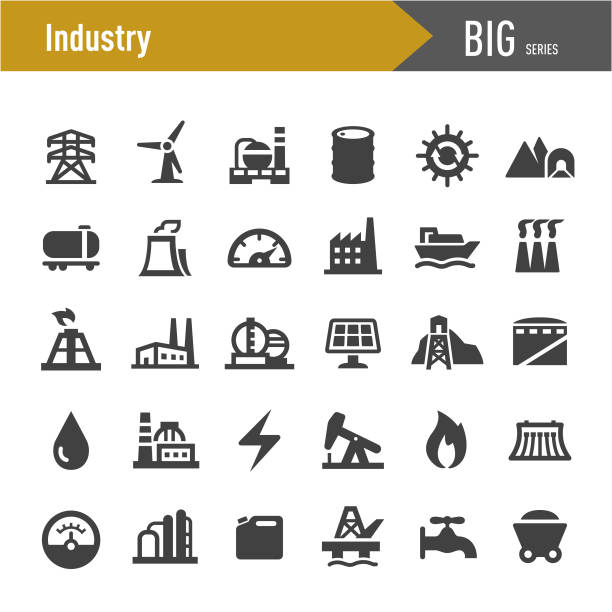 industrie-icons-big series - produktion stock-grafiken, -clipart, -cartoons und -symbole
