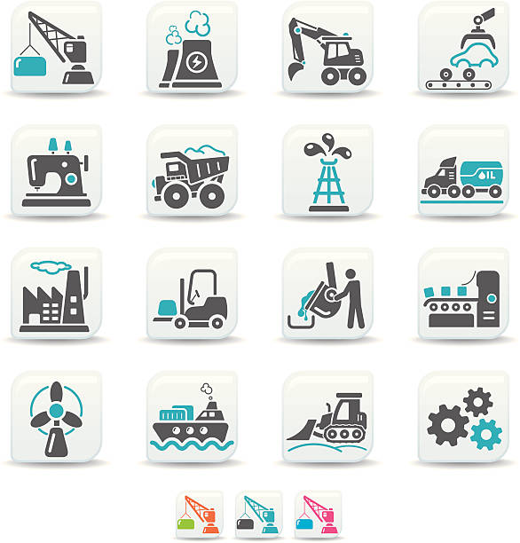 industry icons | simicoso collection Set of 16 professional industry icons. crane machinery stock illustrations