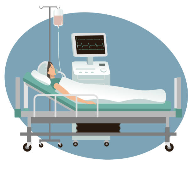 ilustraciones, imágenes clip art, dibujos animados e iconos de stock de mujer infectada en un hospital - patient in hospital bed