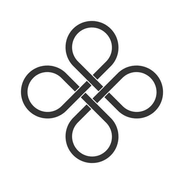 Infinite loop icon. Clover leaf knot. Endless loop sign. Celtic interlocking knot. Old ornament strip. Eternity line. Interconnected circular shapes. Bowen cross symbol. Vector illustration, clip art. pattern symbols stock illustrations