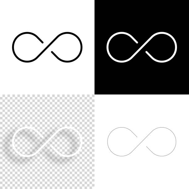 Infinity. Icon for design. Blank, white and black backgrounds - Line icon Icon of "Infinity" for your own design. Four icons with editable stroke included in the bundle: - One black icon on a white background. - One blank icon on a black background. - One white icon with shadow on a blank background (for easy change background or texture). - One line icon with only a thin black outline (in a line art style). The layers are named to facilitate your customization. Vector Illustration (EPS10, well layered and grouped). Easy to edit, manipulate, resize or colorize. And Jpeg file of different sizes. eternity stock illustrations