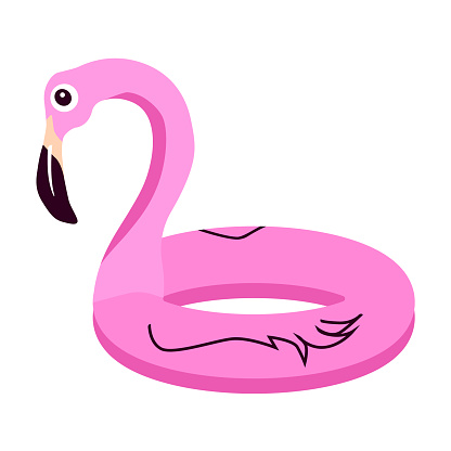 Inflatable pink flamingo,swimming circle isolated on a white background.Vector illustration for summer designs,textiles, postcards.