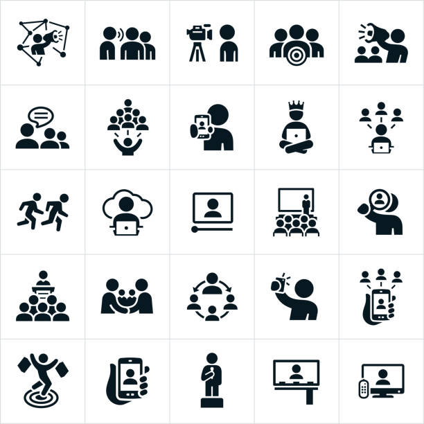 A set of influencer marketing icons. The icons show influencers used to market a product or service.